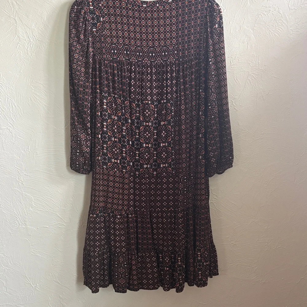 Liverpool Navy and Orange Printed Tie-Front 3/4  Sleeve Dress - Picture 5 of 6